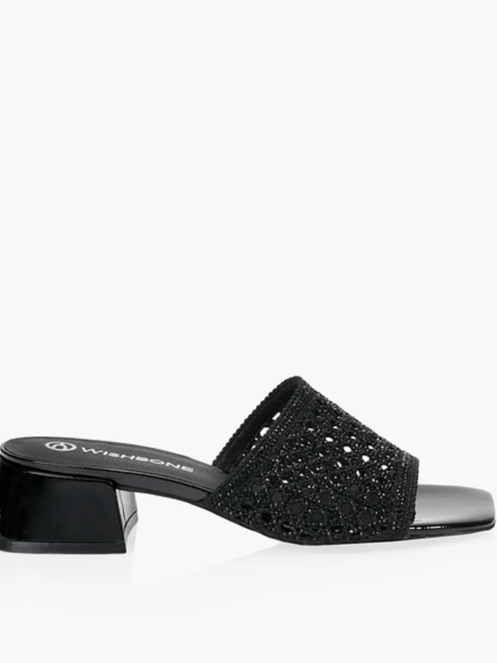 Wishbone Black Beaded Low Block Heel Mule